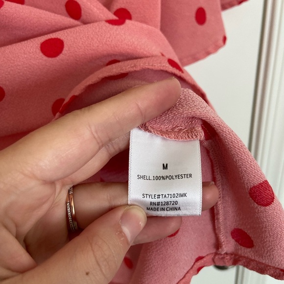 EUC | Mi Ami women’s pink polka dotted overlay tie blouse — medium - Picture 5 of 6